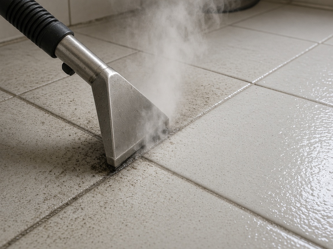 Steam cleaning ceramic tile grout